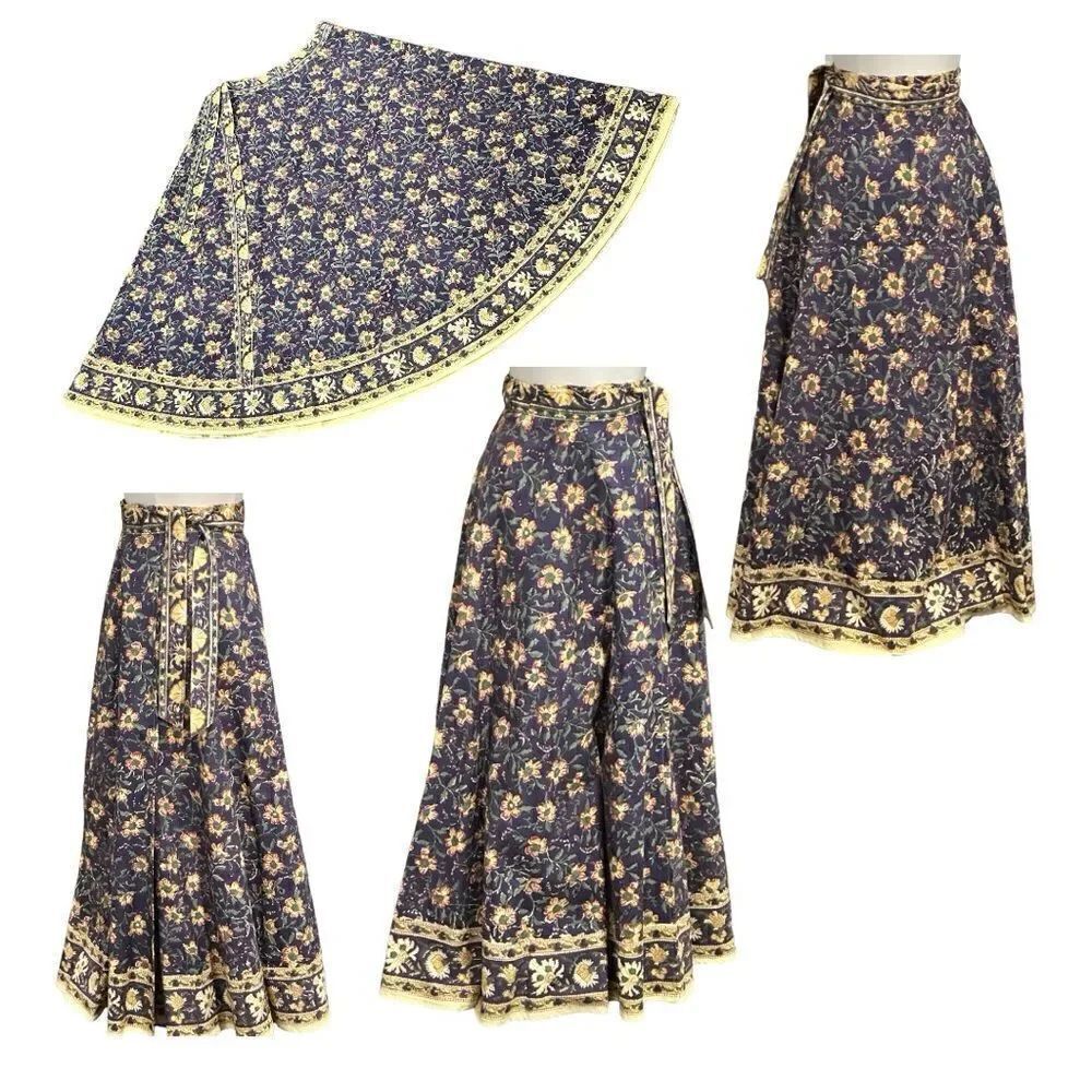Ethnic Indian Wear Women’s Cotton Hand Printed Boho Maxi Skirt in Size Large